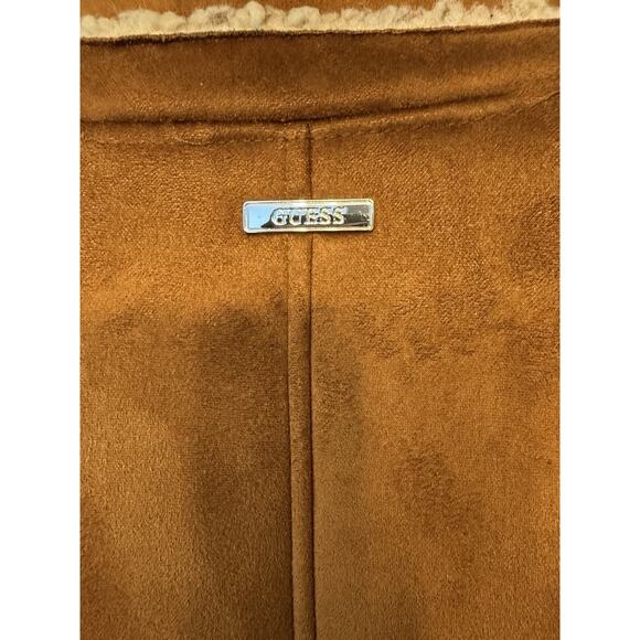 GUESS Mens Double Breasted Faux Shearling Overcoat Brown Medium - Picture 7 of 11